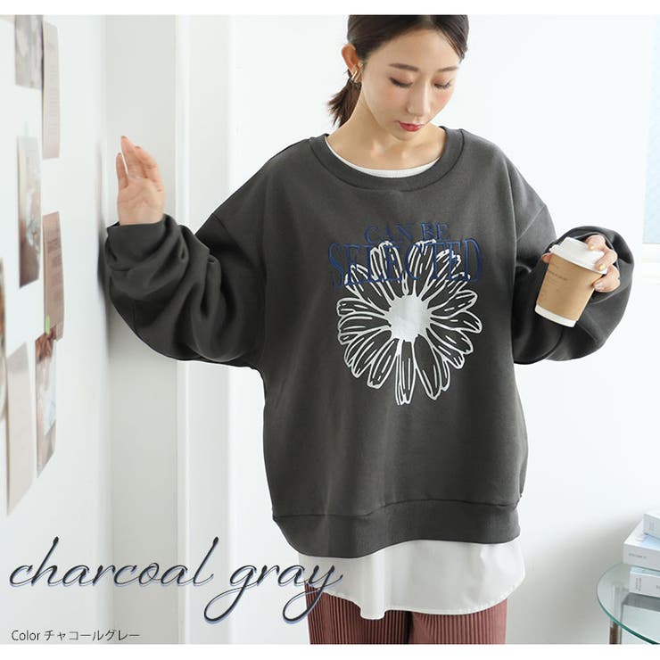 着るだけ「華やか」フラワー箔プリント ロゴ刺繍 裏起毛 | A Happy Marilyn | 詳細画像9 