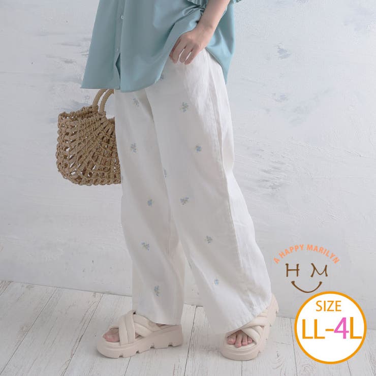 小花ちりばめ刺繍 カツラギ パンツ | A Happy Marilyn | 詳細画像1 
