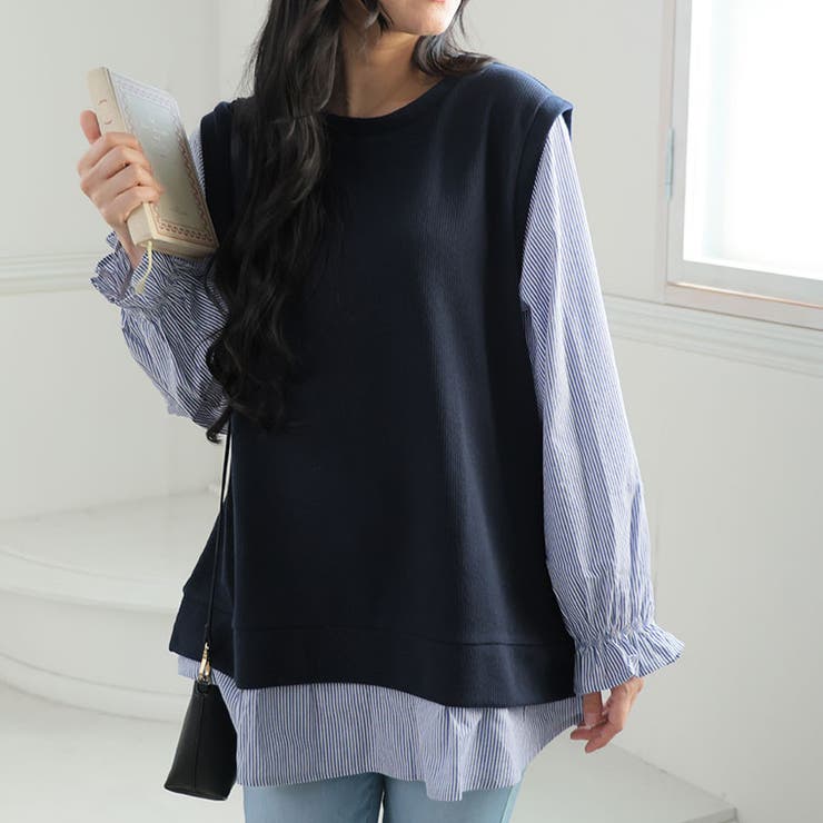 ネイビー×ストライプ | 華奢魅せ×お洒落 さっと着てパッと可愛い 1枚で完結 | A Happy Marilyn