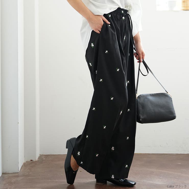 麻調 花刺繍 パンツ | A Happy Marilyn | 詳細画像12 