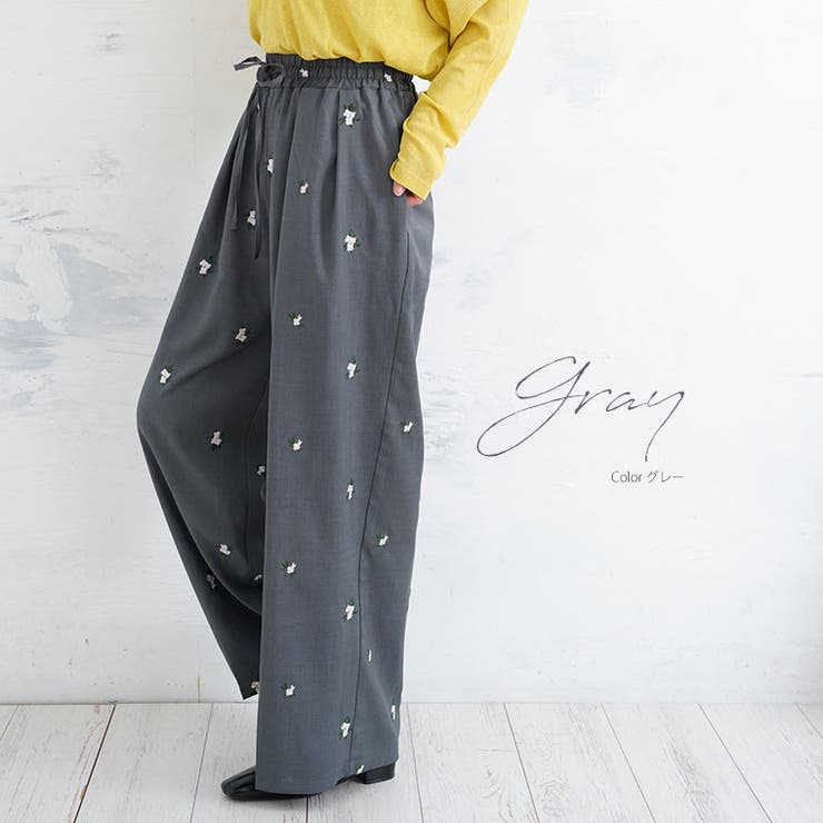 麻調 花刺繍 パンツ | A Happy Marilyn | 詳細画像14 