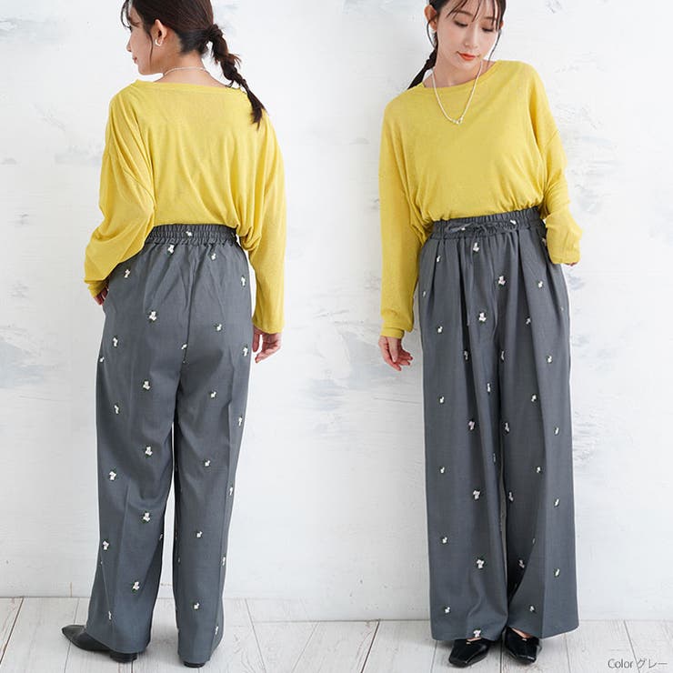 麻調 花刺繍 パンツ | A Happy Marilyn | 詳細画像15 