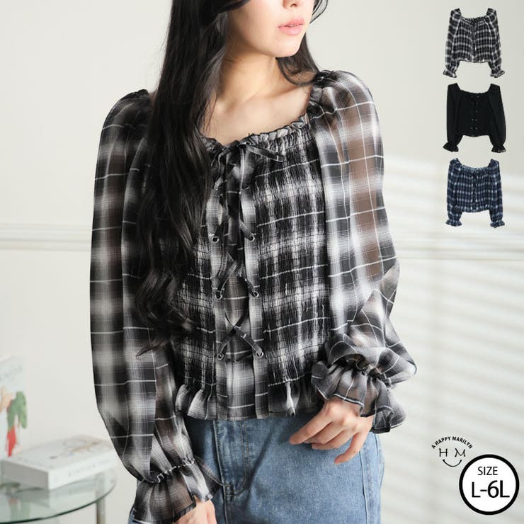 シフォン シャーリング ブラウス | A Happy Marilyn | 詳細画像1 