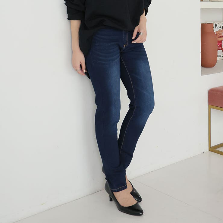 10分丈/加工有/インディゴ | 裏起毛 魔法の美ライン ストレッチ | A Happy Marilyn