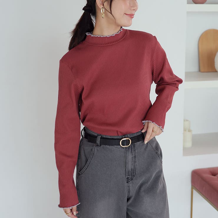 配色/ダークピンク | メロウ ハイネック リブ | A Happy Marilyn