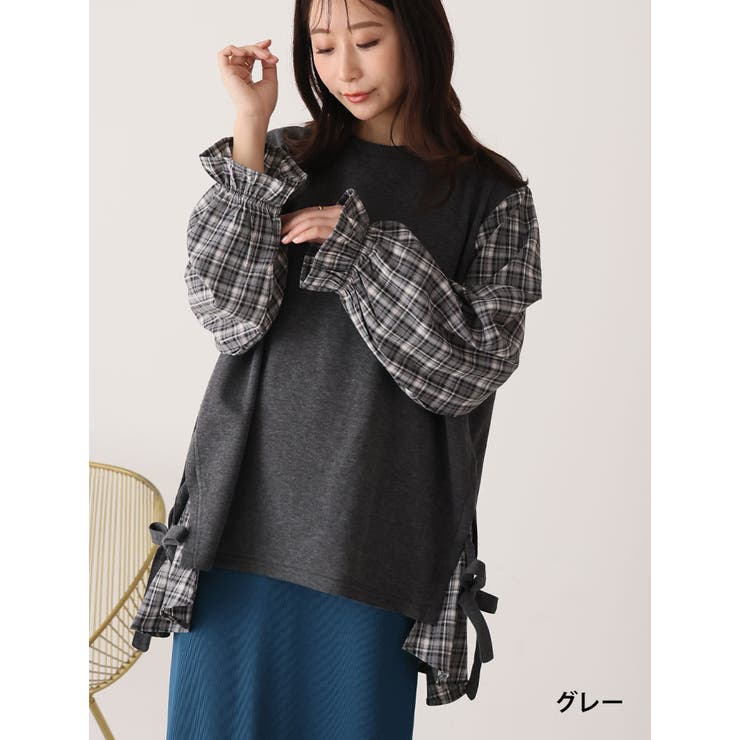 サイドリボン 布帛使い キャンディスリーブ | A Happy Marilyn | 詳細画像14 