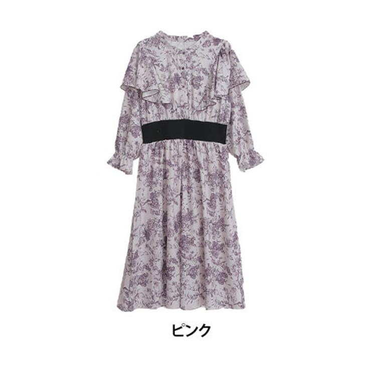 ピンク | ウエストリブ 春待ち 花柄ワンピース | A Happy Marilyn
