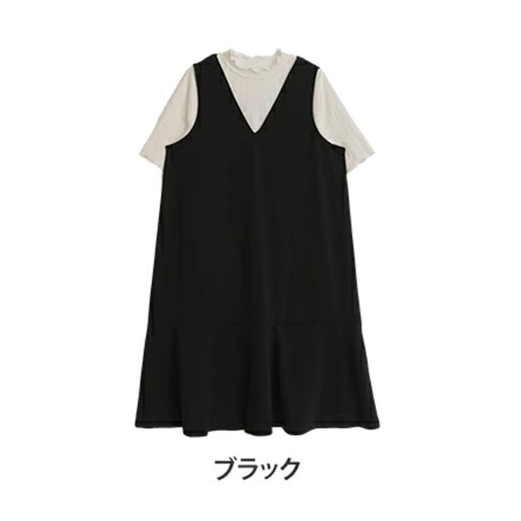 レギュラー丈/ブラック | 五分袖 リブトップス×マーメイドジャンスカ 2点セット | A Happy Marilyn