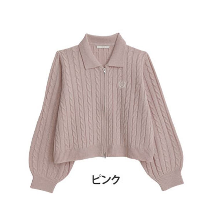 ピンク | ラク可愛 胸刺繍ケーブル編み ダブルジップ | A Happy Marilyn