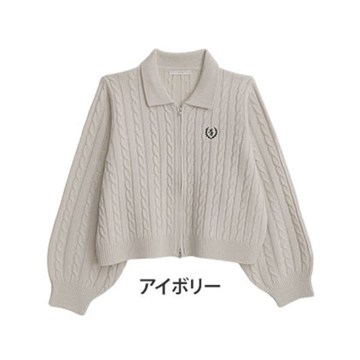 アイボリー | ラク可愛 胸刺繍ケーブル編み ダブルジップ | A Happy Marilyn