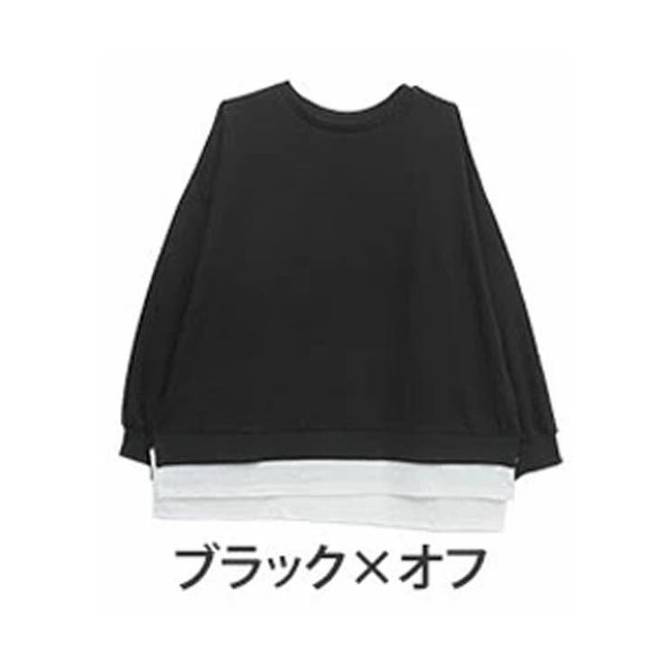 ブラック×オフ | 重ね着風 ミニ裏毛 プルオーバー | A Happy Marilyn