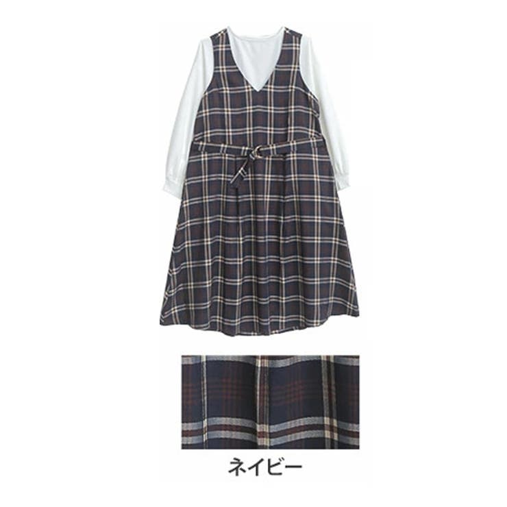 Rin ぽわん袖トップス&チェックジャンスカ 2点セット[品番