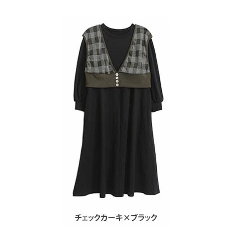 チェックカーキ×ブラック