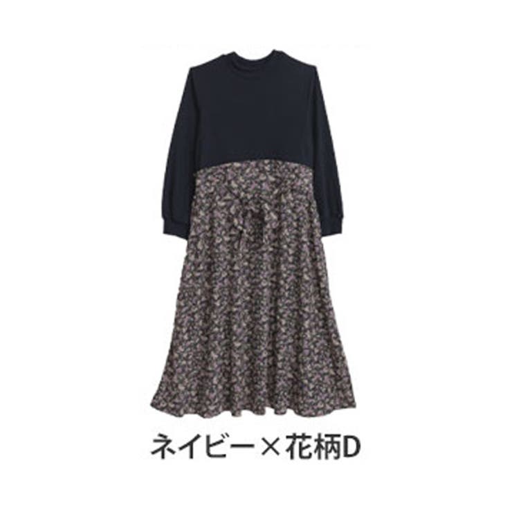 ネイビー×花柄D | 選べる花柄 春待ち ドッキングワンピース | A Happy Marilyn