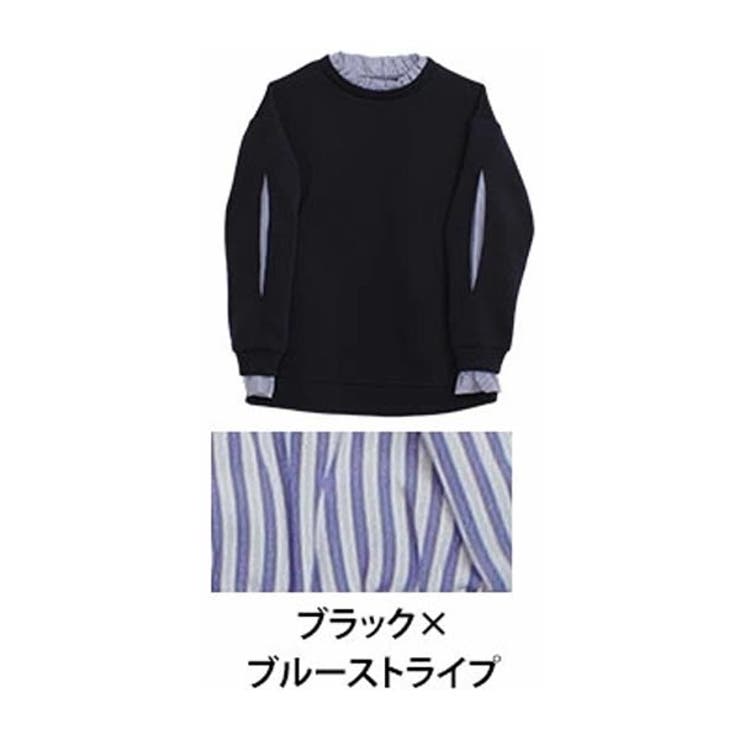 ネイビー×ブルーストライプ | 華やか袖の小顔魅せ 裏起毛 トレーナー | A Happy Marilyn