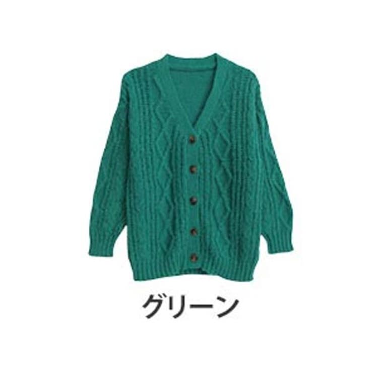 グリーン | 選べる身長別 エアリー ケーブルニットカーデ | A Happy Marilyn