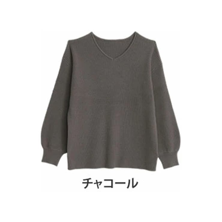 チャコール | しっかりもっちりリブ Vネック プルオーバー | A Happy Marilyn