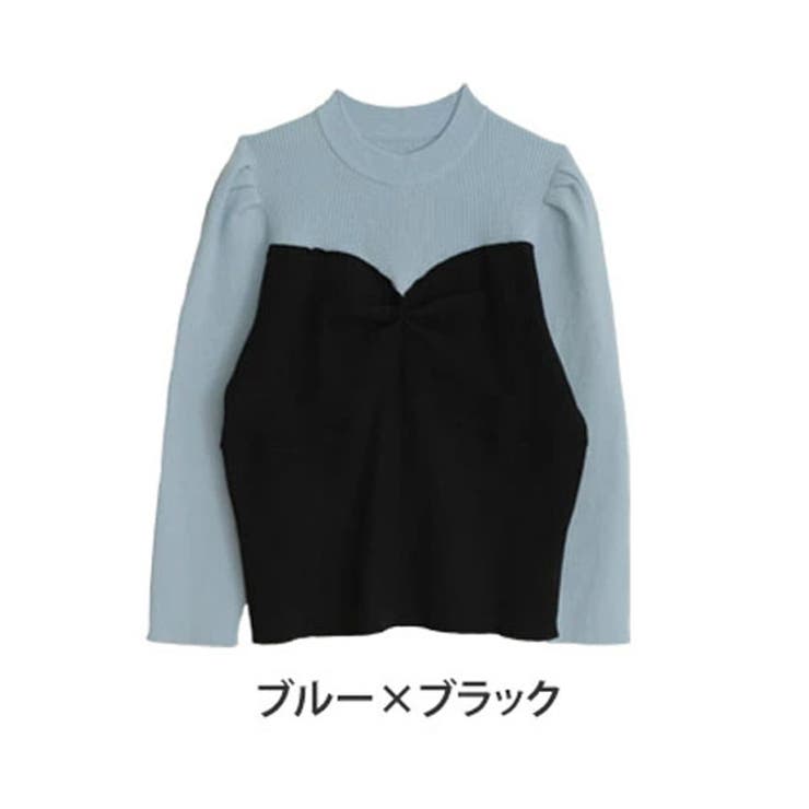 ブルー×ブラック | ラク可愛 無敵トップスシリーズ ビスチェ風プチハイニットトップス | A Happy Marilyn