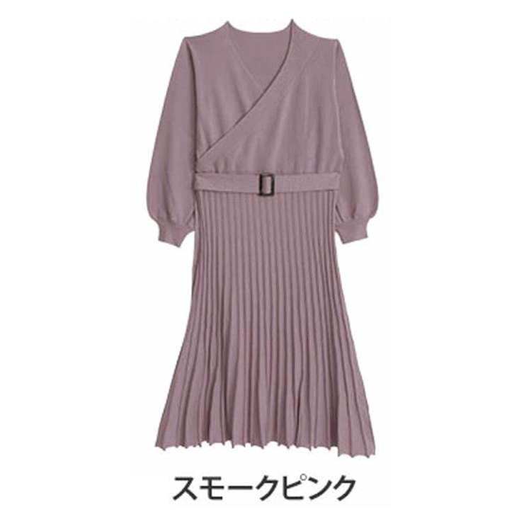 スモークピンク | カシュクール フレアデザイン ニットワンピース | A Happy Marilyn