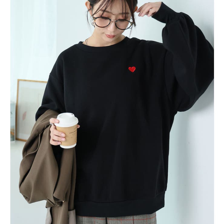 ブラック | ハピぽか裏起毛 2デザインから選べる 刺繍トレーナー | A Happy Marilyn