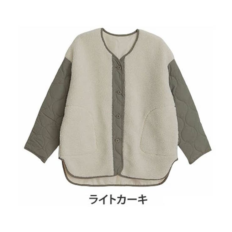 ライトカーキ | 袖キルト ボア ジャケット | A Happy Marilyn
