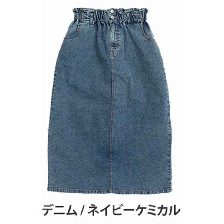 デニム/ネイビーケミカル | ハイウエストなのに苦しくない！ ウエストギャザーでお腹スッキリ タイトスカート | A Happy Marilyn