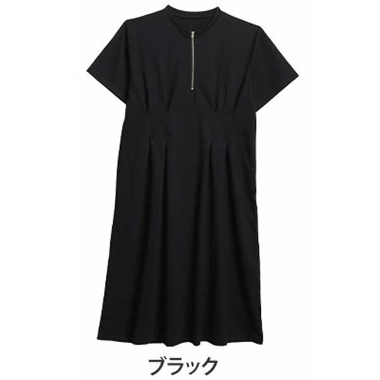ブラック | お腹ペタンコ 着るだけスタイルアップ タックワンピース | A Happy Marilyn