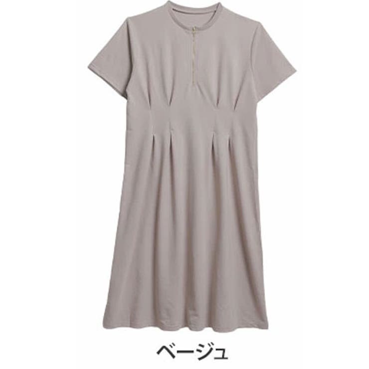 ベージュ | お腹ペタンコ 着るだけスタイルアップ タックワンピース | A Happy Marilyn