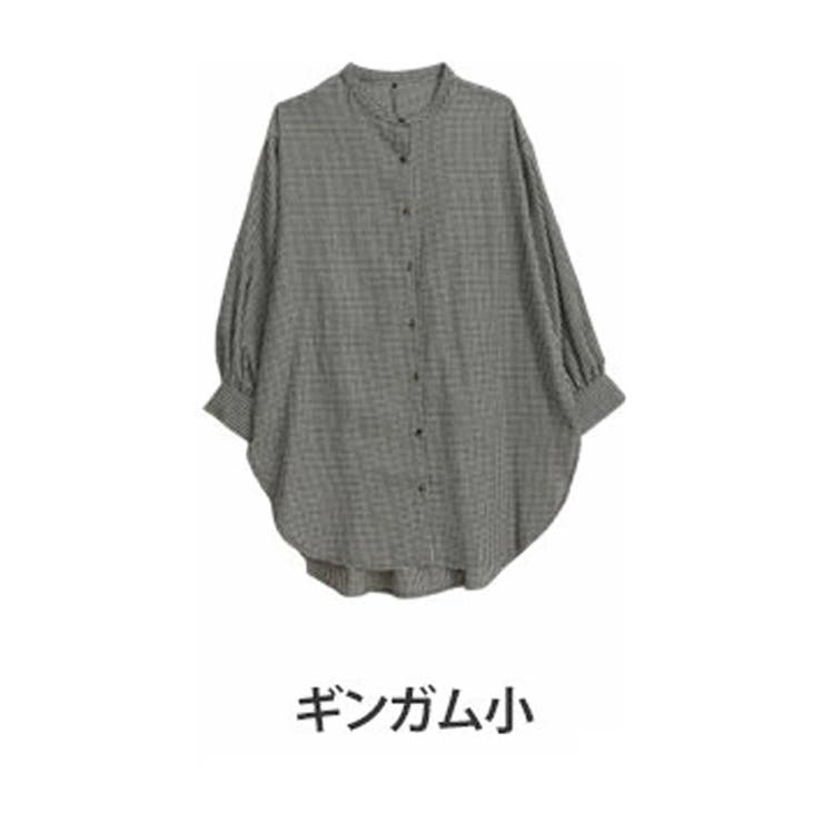 フランネルチェック 裾ラウンド チュニックシャツ[品番：AH000022390