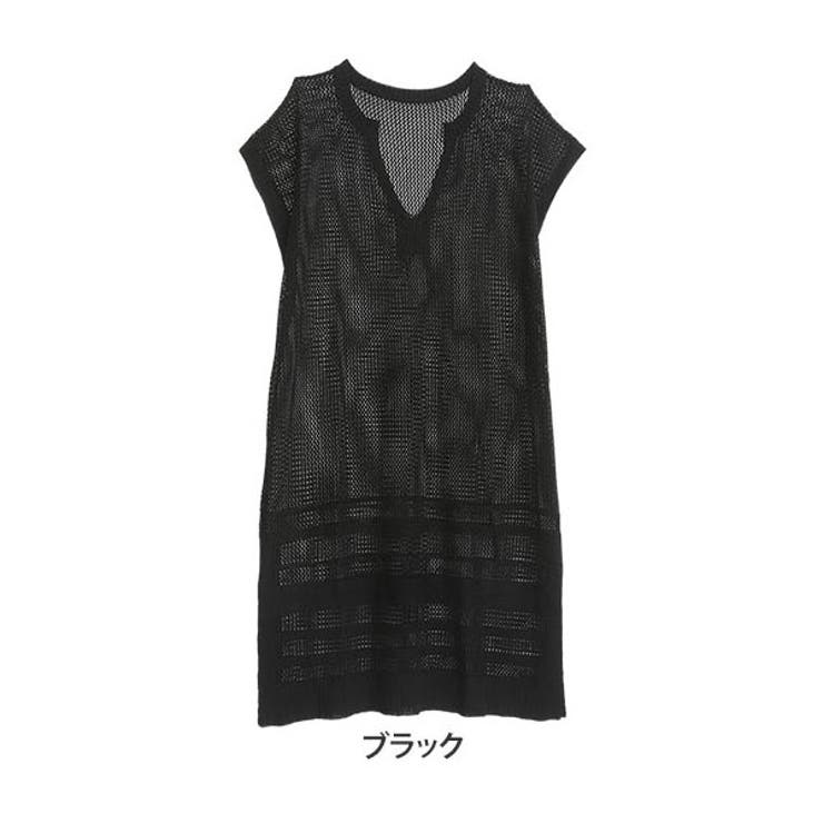 ブラック | リネンタッチ メッシュ編み ワンピース | A Happy Marilyn