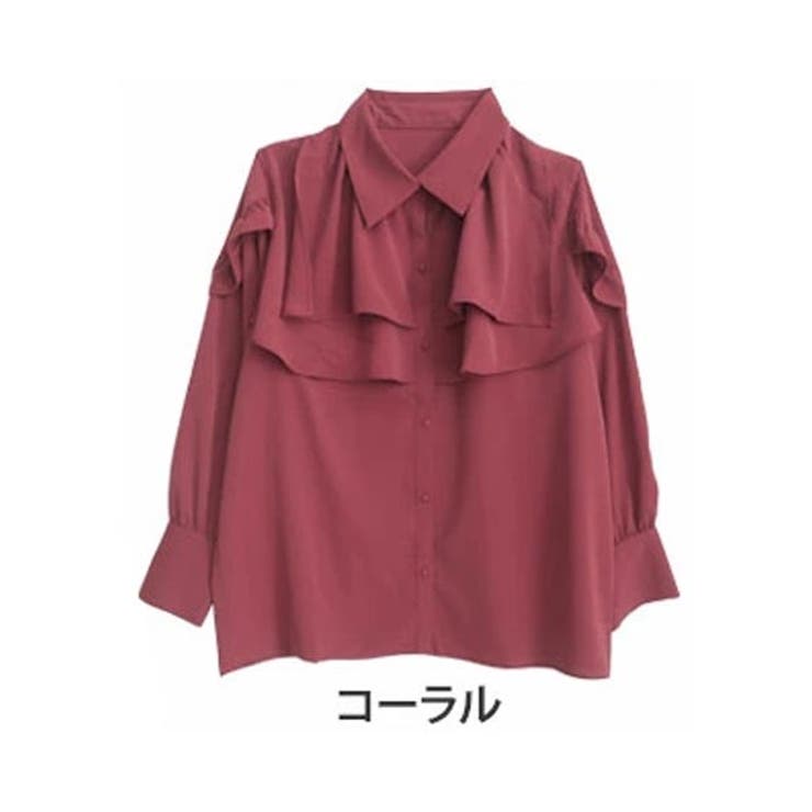 コーラル | MarilynSweet体型別フェミニン フリルブラウス 大きいサイズ | A Happy Marilyn