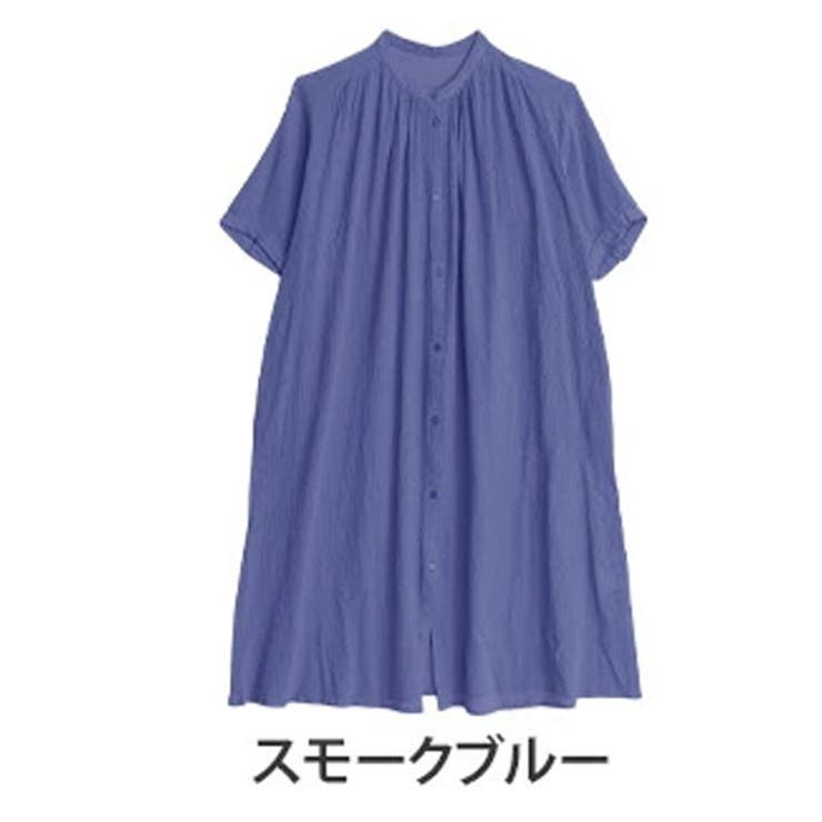 スモークブルー | 【風通るプレミアム】 綿楊柳 ギャザーたっぷり五分袖ワンピース | A Happy Marilyn