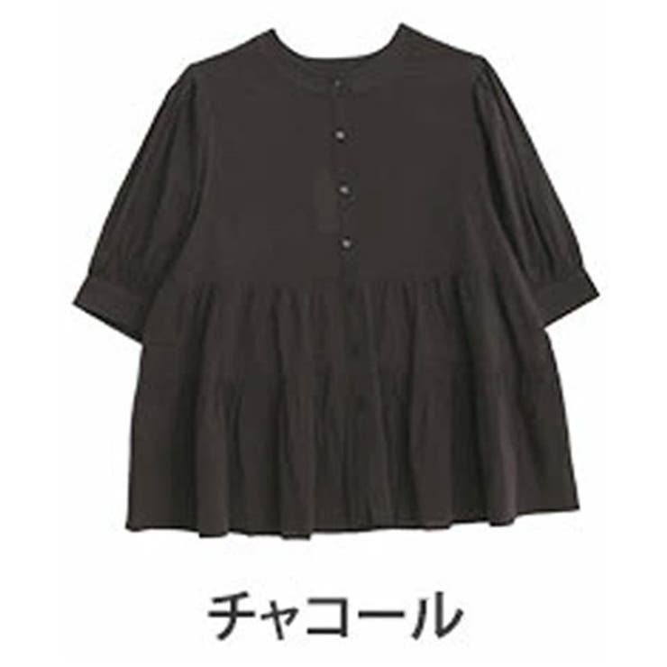 チャコール | 【風通るプレミアム】 綿楊柳 七分袖ティアードブラウス | A Happy Marilyn