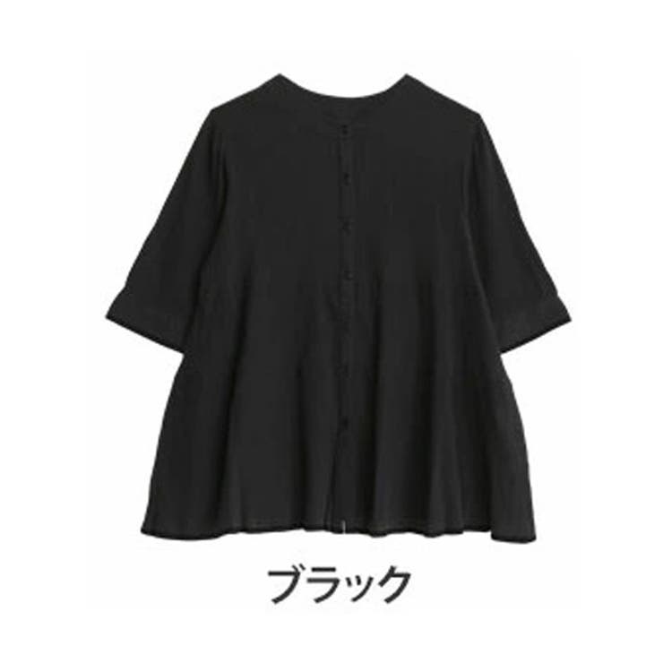 ブラック | 風通るプレミアム 七分袖 ティアードブラウス | A Happy Marilyn