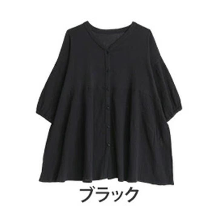 ブラック | 【風通るプレミアム】 綿楊柳 七分袖ウエストギャザーブラウス | A Happy Marilyn