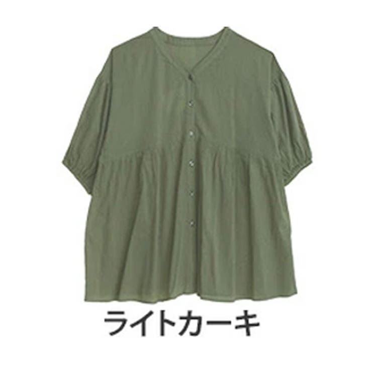 ライトカーキ | 【風通るプレミアム】 綿楊柳 七分袖ウエストギャザーブラウス | A Happy Marilyn