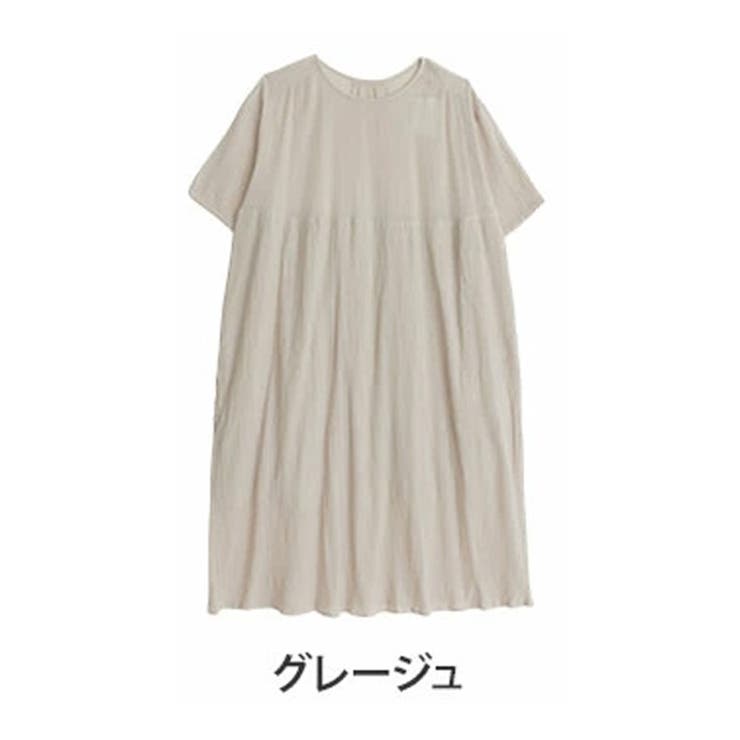 ライトベージュ | 風通るプレミアム 五分袖 ウエスト切替ワンピース | A Happy Marilyn