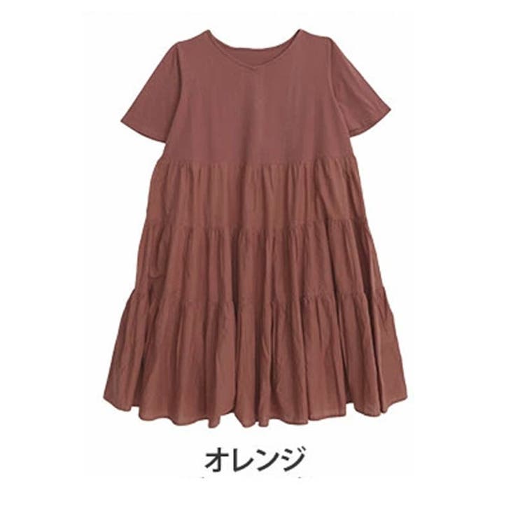 オレンジ | 【風通るクラシック】ドッキング ティアード ワンピース | A Happy Marilyn