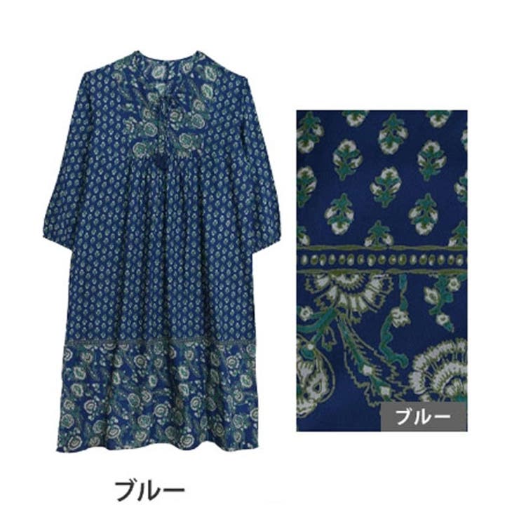 ブルー | 切替 レーヨン プリント | A Happy Marilyn