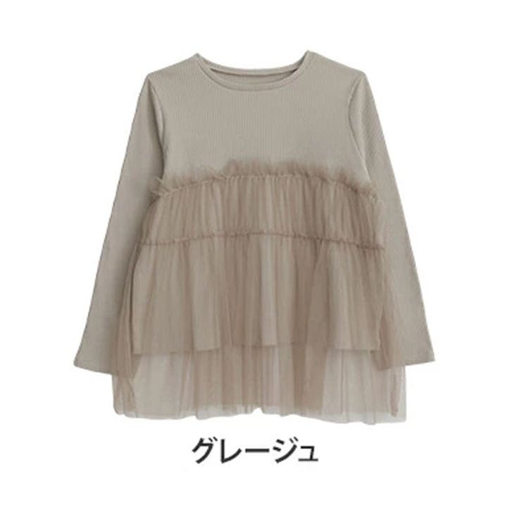グレージュ | ちょい温シリーズ チュール切替え リブトップス | A Happy Marilyn