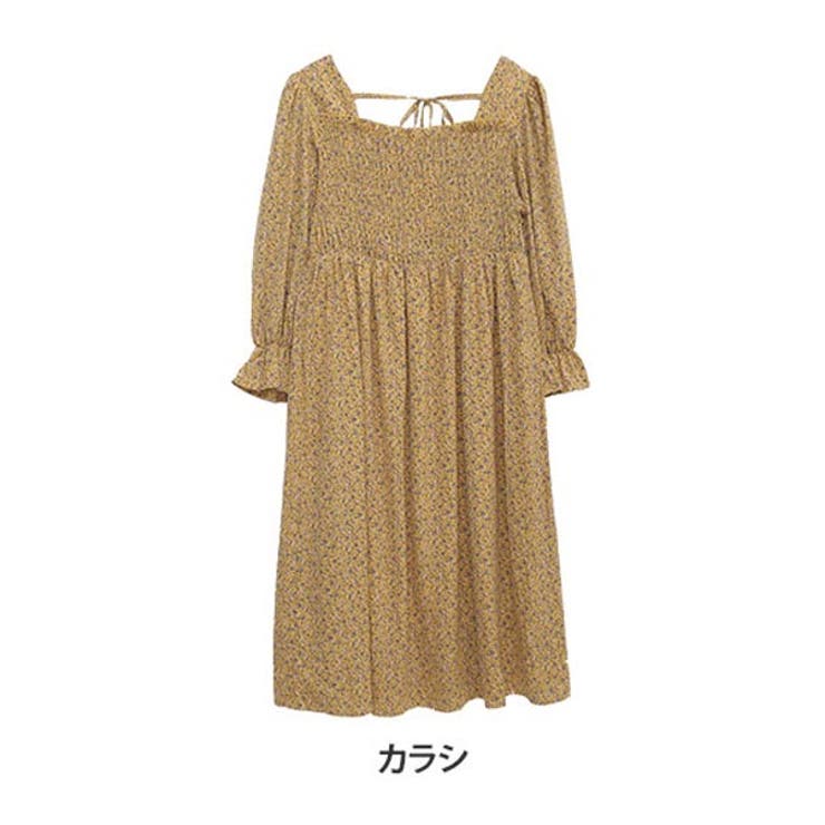 花柄プリント シャーリング ワンピース[品番：AH000019962]｜A