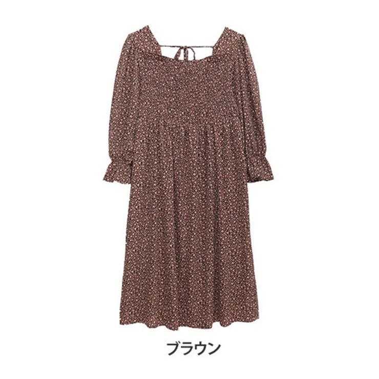 花柄プリント シャーリング ワンピース[品番：AH000019962]｜A