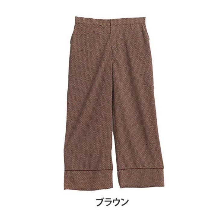 小紋柄プリント 裾パイピング ワイドパンツ[品番：AH000019954