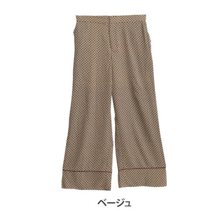 小紋柄プリント 裾パイピング ワイドパンツ
