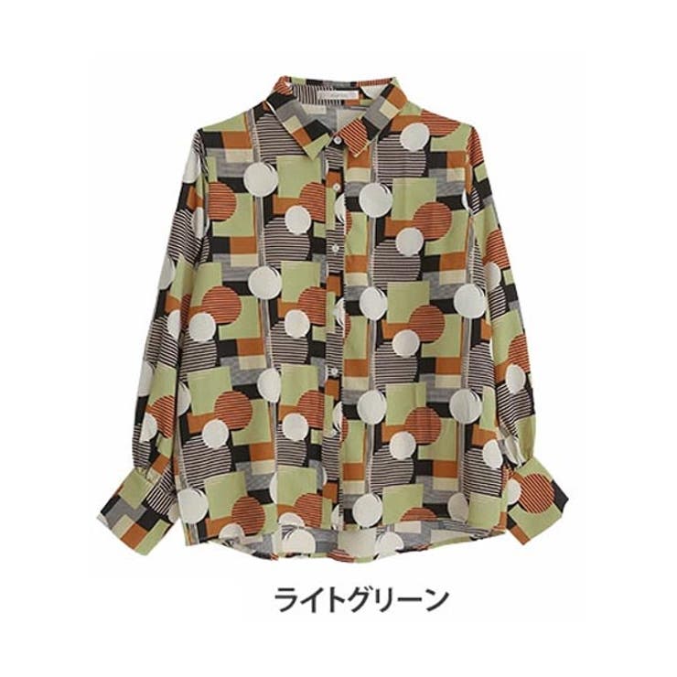 幾何学柄プリント ロングカフス シャツ[品番：AH000020079]｜A Happy 