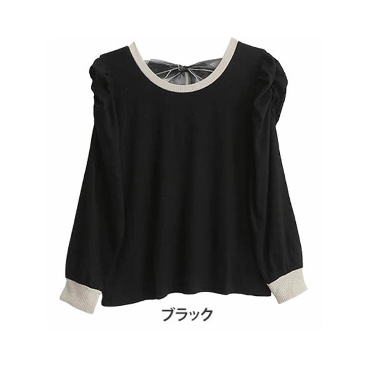 ブラック | バックリボン テレコリブ トップス | A Happy Marilyn