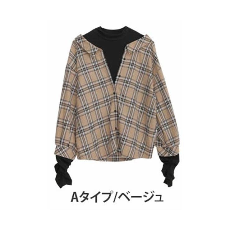 Aタイプ/ベージュ | 2タイプから選べる ドッキングアームウォーマー チェックシャツ | A Happy Marilyn
