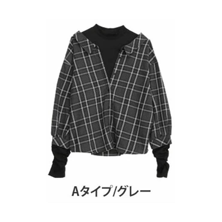 Aタイプ/グレー | 2タイプから選べる ドッキングアームウォーマー チェックシャツ | A Happy Marilyn