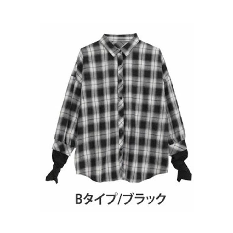 Bタイプ/ブラック | 2タイプから選べる ドッキングアームウォーマー チェックシャツ | A Happy Marilyn