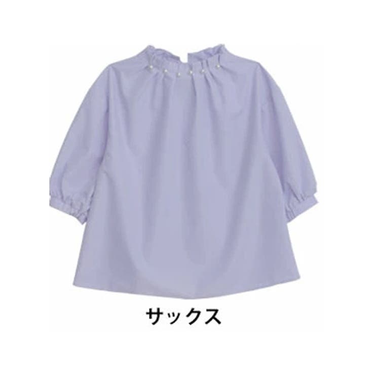 サックス | Rin 袖口に技アリ パールネックブラウス | A Happy Marilyn